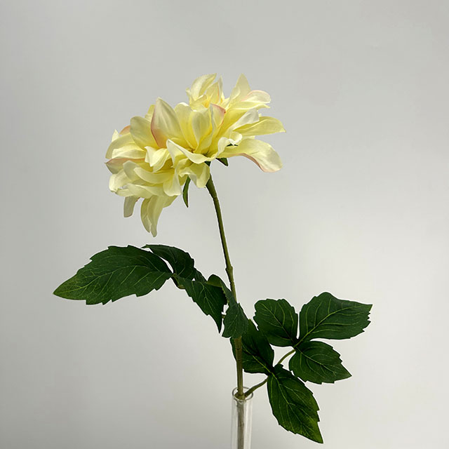 Single Stem Artificial Dahlia, Cream Yellow with Blush Pink Tips