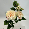 3-Head Single Stem Artificial Garden Rose, Cream Blush with Pink Edge