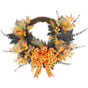 Artificial 28inch Halloween Wreath with Black Maple Leaf Bow And Pumpkin