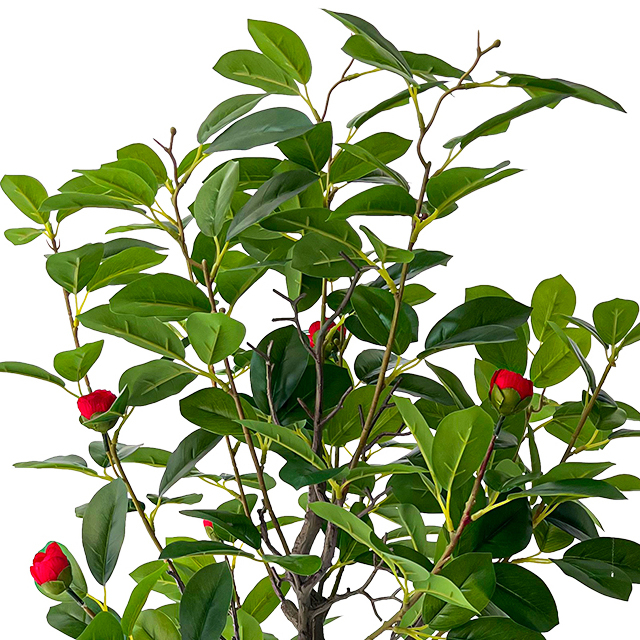 Artificial Camellia Tree 39inch Faux Floral Plant with Red Flowers And Green Leaves 