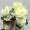Artificial Two-Tone Cream White Ranunculus, Multi-Bloom Bush with Green Foliage