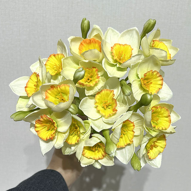 Artificial Daffodil Bouquet, Cream White with Yellow-Orange Ruffled Center