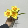 3-Head Single Stem Artificial Daffodil, Yellow with Orange Accents