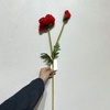 Artificial Red Poppy Stem, Double Bloom with Foliage