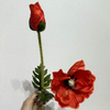 Artificial Red Poppy Stem, Double Bloom with Foliage