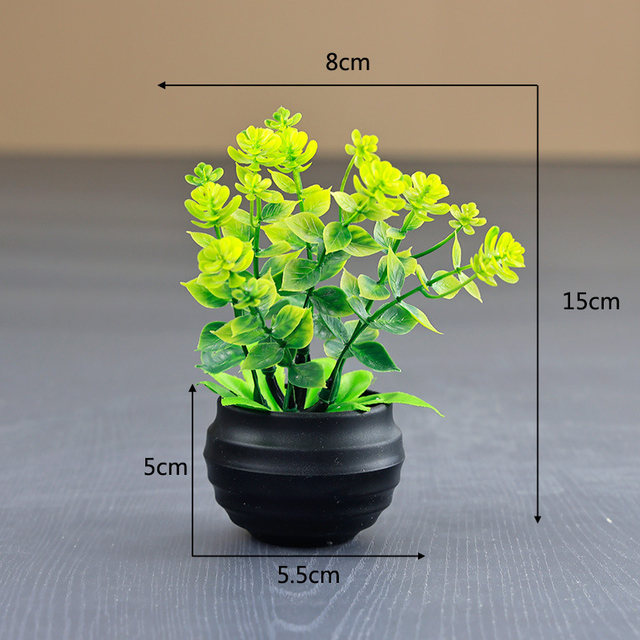 Potted bloom: Mixed-color Mini Artificial Flower & Foliage Potted Plant (15cm Black Striped Pot)