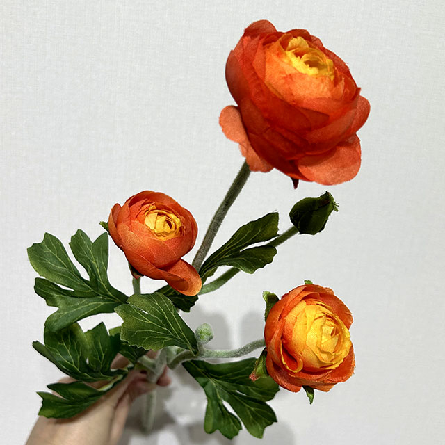 Artificial Gradient Orange-Yellow Multi-Bloom Ranunculus Stem