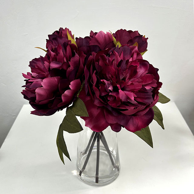 Artificial Peony Stem Bundle Deep Magenta