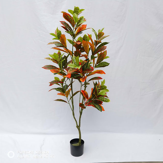 Artificial Croton Tree (Faux Codiaeum variegatum Tree with Iconic Variegated Tropical Leaves)