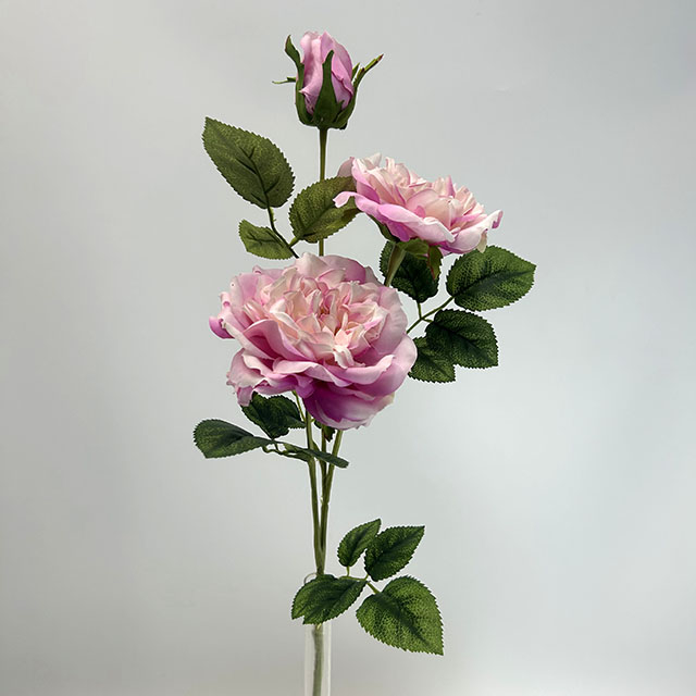 3-Head Single Stem Artificial Garden Rose, Soft Blush Pink