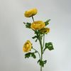 4-Head Single Stem Artificial Ranunculus, Bright Yellow with Green Edge
