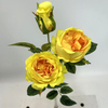 3-Head Single Stem Artificial Garden Rose, Vivid Yellow