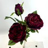 3-Head Single Stem Artificial Garden Rose, Deep Burgundy Red