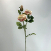 3-Head Single Stem Artificial Garden Rose, Cream Blush with Pale Pink Edge