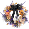 Artificial 24-inch Halloween Wreath with Black Bow And Skull Haunted House Thanksgiving Decoration