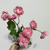 Artificial Long Stem Pink Ranunculus, Multi-Bloom with Green Foliage