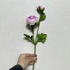 Artificial Short Stem Two-Tone Purple Ranunculus, Single Bloom with Bud & Green Foliage