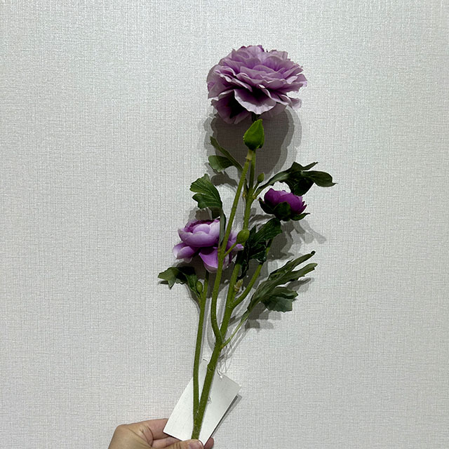 3-Head Single Stem Artificial Ranunculus, Lavender Purple Ombré.