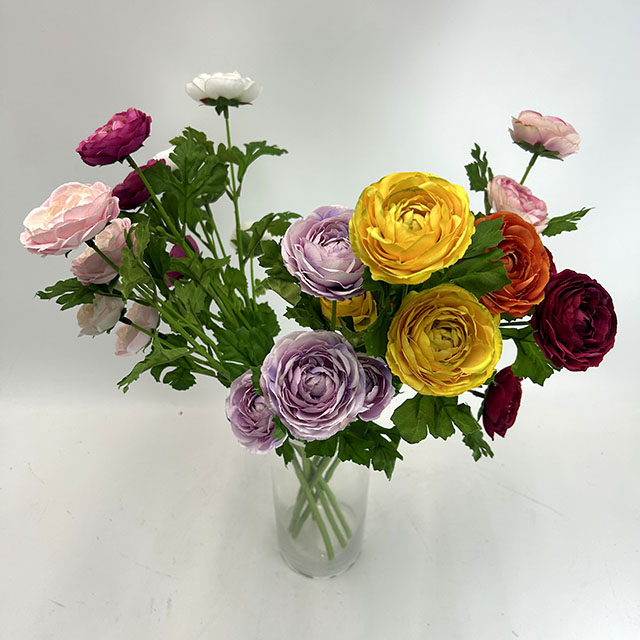 Mixed Artificial Ranunculus Bouquet, Full Assorted Color Collection with Buds