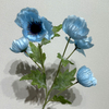 Artificial Sky Blue Poppy Stem, 7-Bloom with Foliage