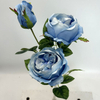 3-Head Single Stem Artificial Garden Rose, Dusty Sky Blue