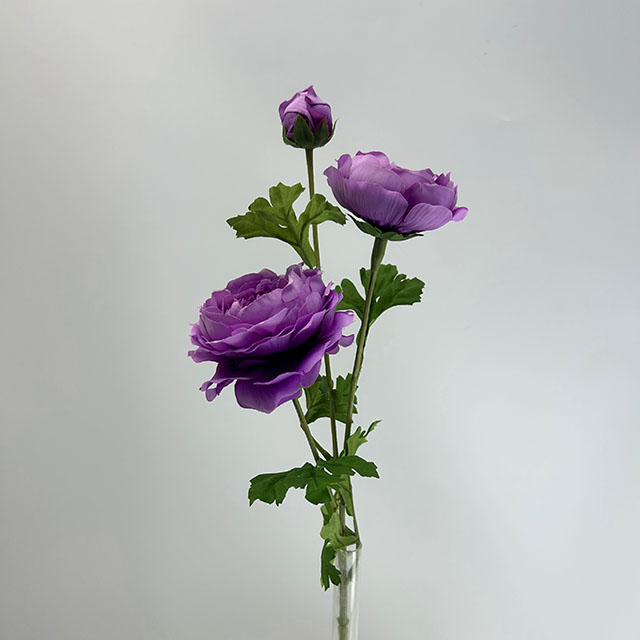 3-Head Single Stem Artificial Ranunculus, Lavender Purple