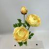 3-Head Single Stem Artificial Ranunculus, Cream Yellow with Peach Gradient