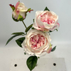 3-Head Single Stem Artificial Garden Rose, Cream White with Blush Pink Center