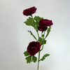 3-Head Single Stem Artificial Ranunculus, Deep Burgundy