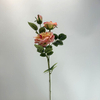 3-Head Single Stem Artificial Garden Rose, Cream Yellow with Blush Pink Edge