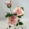 3-Head Single Stem Artificial Garden Rose, Soft Blush Pink with Pale Yellow Base