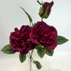 3-Head Single Stem Artificial Garden Rose,Deep Burgundy Red