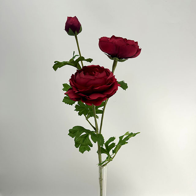 Single Stem Artificial Ranunculus, Deep Red Burgundy
