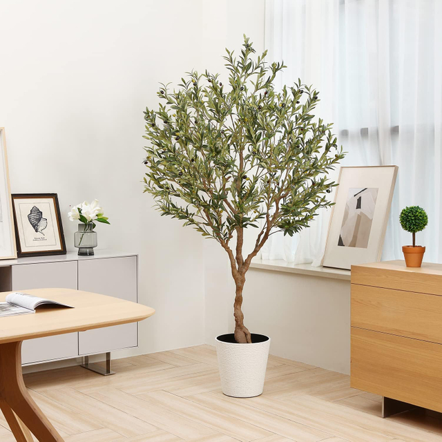 Olive Trees Artificial Indoor, 7Ft Artificial Olive Plants, Tall Faux Olive Tree, Fake Topiary Silk Tree in Pot with Olive Branch & Fruit, Home Office Modern Decor Gift for Housewarming 1Pack