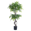 Indoor Artificial Ficus Tree, Fake Silk Plant with Leaves, Sturdy Flower Pot