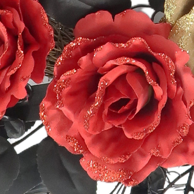 Artificial 24inch Red And Gold Rose with Black Leaf Halloween Wreath
