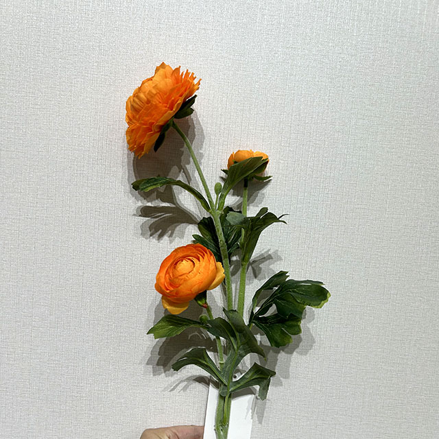 3-Head Single Stem Artificial Ranunculus, Vibrant Orange