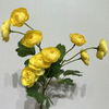 Artificial Long Stem Bright Yellow Ranunculus, Multi-Bloom with Green Foliage