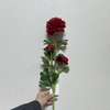 3-Head Single Stem Artificial Ranunculus, Rich Deep Red