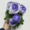 Artificial Two-Tone Light Purple Ranunculus, Multi-Bloom Bush with Green Foliage