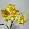 Artificial Long Stem Bright Yellow Daffodil, Multi-Bloom with Orange Ruffled Center