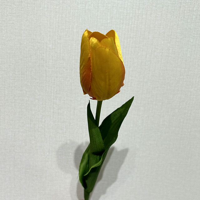 Artificial Two-Tone Yellow & Orange Tulip Stem, Long Stem with Foliage