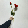 Artificial Red Poppy Stem, Double Bloom with Foliage