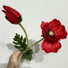 Artificial Red Poppy Stem, Long Stem with Foliage