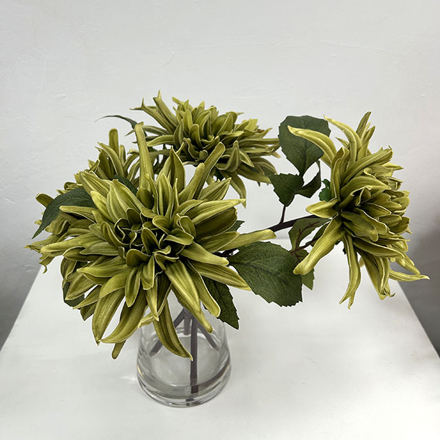 Artificial Vintage Olive Green Spider Dahlia Stem Bundle