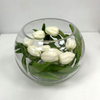Artificial Pure White Tulip Arrangement in Round Glass Vase