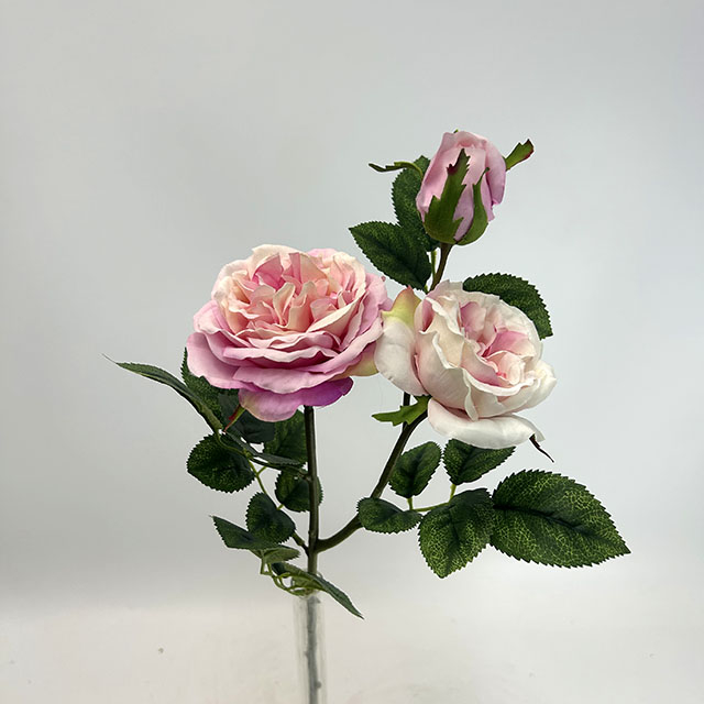 3-Head Single Stem Artificial Garden Rose, Blush Pink Gradient