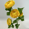 4-Head Single Stem Artificial Ranunculus, Bright Yellow with Green Edge