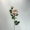 3-Head Single Stem Artificial Garden Rose, Cream White with Blush Pink Center