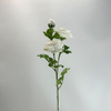 3-Head Single Stem Artificial Ranunculus, Pure White with Cream Center